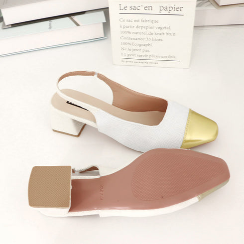 バックストラップ パンプス スクエアトゥ おしゃれ つま先切り替え チャンキーヒール パンプス オフィスカジュアル ミュールサンダル 履きやすい 通勤靴 レトロ風 3JIANLONG-063