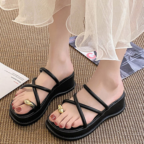 厚底 親指トングサンダル レディース美脚 おしゃれ クロス ストラップサンダル 履きやすい サマーサンダル 歩きやすい リゾートサンダル スクエアトゥ靴 可愛い 3JIANLONG-064