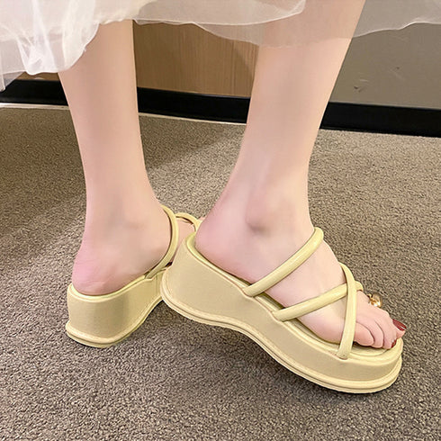 厚底 親指トングサンダル レディース美脚 おしゃれ クロス ストラップサンダル 履きやすい サマーサンダル 歩きやすい リゾートサンダル スクエアトゥ靴 可愛い 3JIANLONG-064