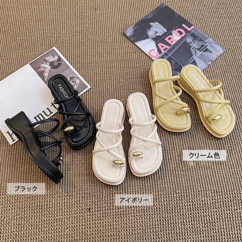 厚底 親指トングサンダル レディース美脚 おしゃれ クロス ストラップサンダル 履きやすい サマーサンダル 歩きやすい リゾートサンダル スクエアトゥ靴 可愛い 3JIANLONG-064