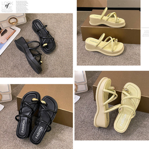 厚底 親指トングサンダル レディース美脚 おしゃれ クロス ストラップサンダル 履きやすい サマーサンダル 歩きやすい リゾートサンダル スクエアトゥ靴 可愛い 3JIANLONG-064