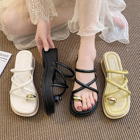 厚底 親指トングサンダル レディース美脚 おしゃれ クロス ストラップサンダル 履きやすい サマーサンダル 歩きやすい リゾートサンダル スクエアトゥ靴 可愛い 3JIANLONG-064