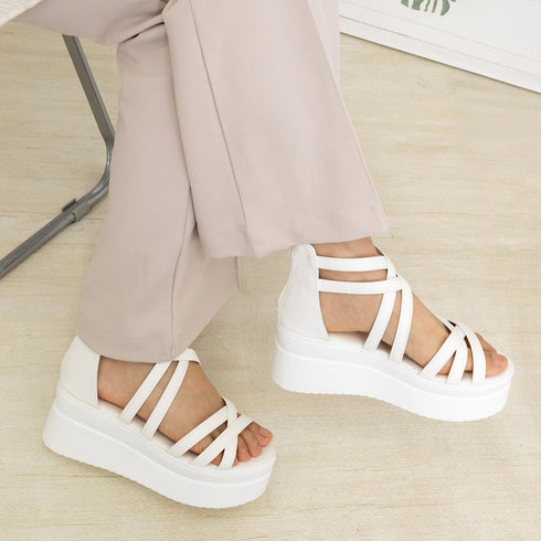 厚底サンダル クロスストラップサンダル夏 レディース おしゃれ 美脚サンダル 履きやすい バックジッパーブーツサンダル 軽量歩きやすい フォームサンダルカジュアル 3JIANLONG-065
