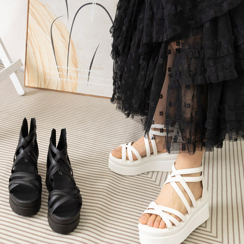 厚底サンダル クロスストラップサンダル夏 レディース おしゃれ 美脚サンダル 履きやすい バックジッパーブーツサンダル 軽量歩きやすい フォームサンダルカジュアル 3JIANLONG-065