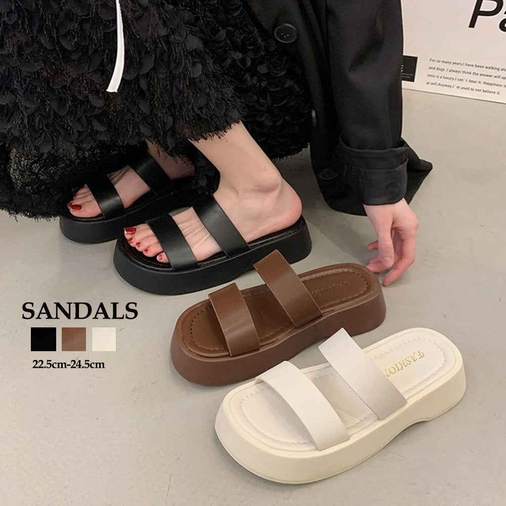 厚底サンダル ベルトフラットサンダル美脚