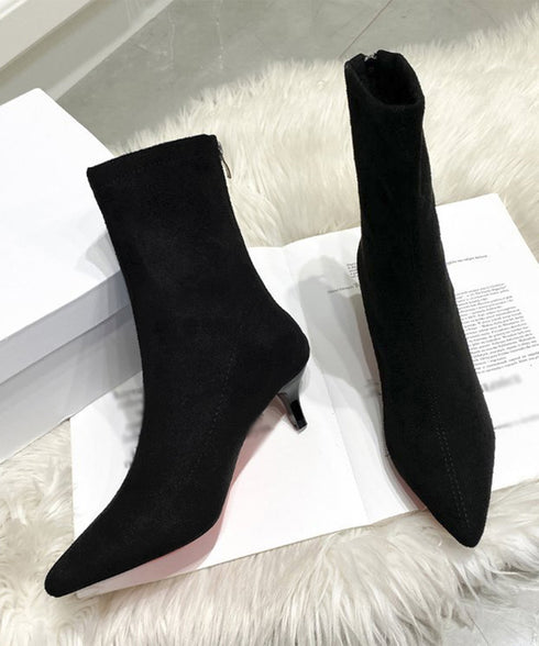 ショートブーツ スエードブーティ 裏起毛 韓国上品ローヒールブーツ ポインテッドトゥ靴 ピンヒールシューズ 秋冬 疲れない ミドルブーツ 歩きやすい バックジップ 3JIANLONG-072
