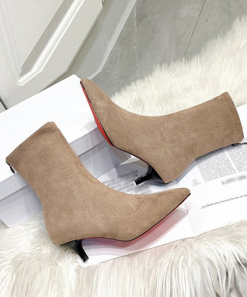 ショートブーツ スエードブーティ 裏起毛 韓国上品ローヒールブーツ ポインテッドトゥ靴 ピンヒールシューズ 秋冬 疲れない ミドルブーツ 歩きやすい バックジップ 3JIANLONG-072