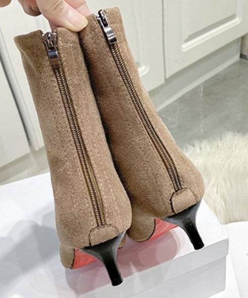ショートブーツ スエードブーティ 裏起毛 韓国上品ローヒールブーツ ポインテッドトゥ靴 ピンヒールシューズ 秋冬 疲れない ミドルブーツ 歩きやすい バックジップ 3JIANLONG-072