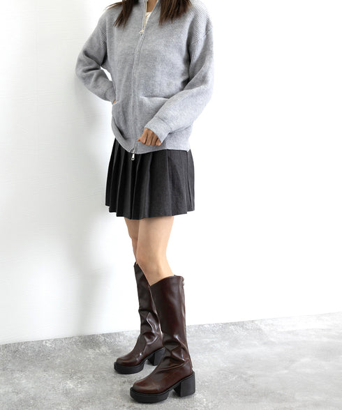 ロングブーツ 厚底 ジョッキーブーツ韓国 Vカット ニーハイブーツ レディース おしゃれ 太ヒールブーツ オフィスカジュアル 大人秋冬靴 履きやすい バックジップ 3JIANLONG-073