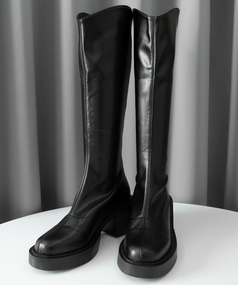 ロングブーツ 厚底 ジョッキーブーツ韓国 Vカット ニーハイブーツ レディース おしゃれ 太ヒールブーツ オフィスカジュアル 大人秋冬靴 履きやすい バックジップ 3JIANLONG-073