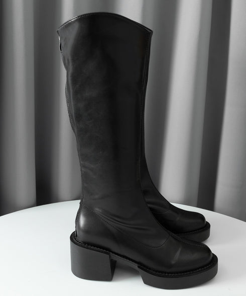 ロングブーツ 厚底 ジョッキーブーツ韓国 Vカット ニーハイブーツ レディース おしゃれ 太ヒールブーツ オフィスカジュアル 大人秋冬靴 履きやすい バックジップ 3JIANLONG-073