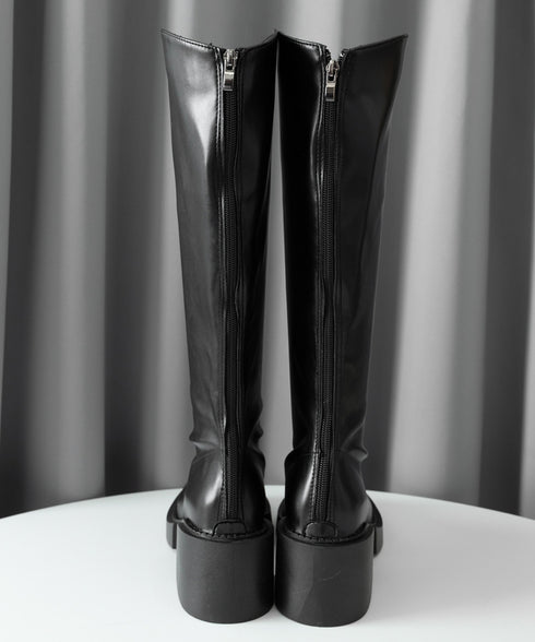 ロングブーツ 厚底 ジョッキーブーツ韓国 Vカット ニーハイブーツ レディース おしゃれ 太ヒールブーツ オフィスカジュアル 大人秋冬靴 履きやすい バックジップ 3JIANLONG-073