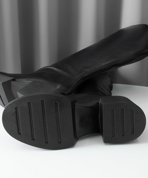 ロングブーツ 厚底 ジョッキーブーツ韓国 Vカット ニーハイブーツ レディース おしゃれ 太ヒールブーツ オフィスカジュアル 大人秋冬靴 履きやすい バックジップ 3JIANLONG-073