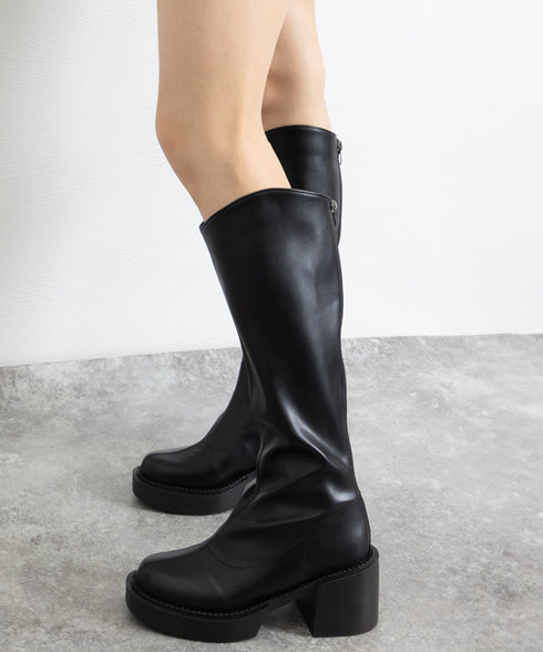 ロングブーツ 厚底 ジョッキーブーツ韓国 Vカット ニーハイブーツ レディース おしゃれ 太ヒールブーツ オフィスカジュアル 大人秋冬靴 履きやすい バックジップ 3JIANLONG-073