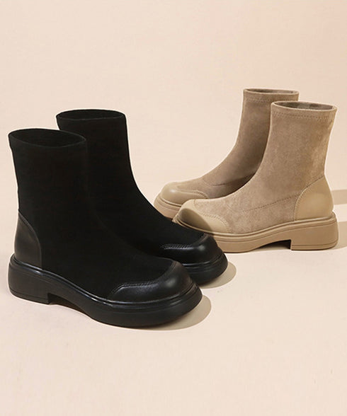 ショートブーツ スエード調 ミドルブーツ レトロ 厚底ブーツ ラウンドトゥ 美脚 ブーティ レディース 秋冬 ストレッチブーツ 韓国 歩きやすい 秋冬靴ローヒール 3JIANLONG-074