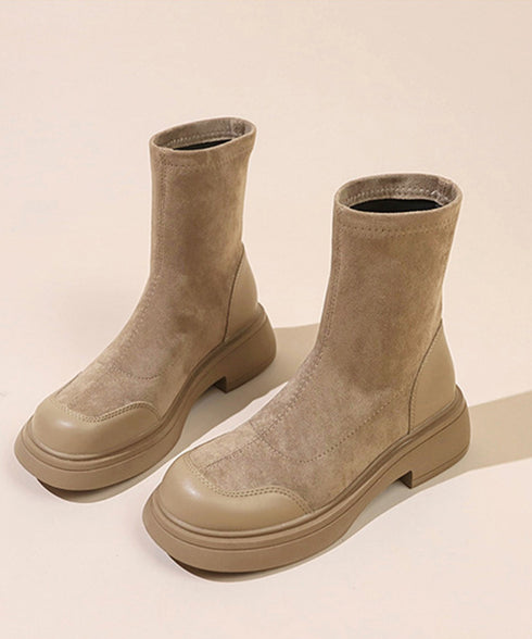 ショートブーツ スエード調 ミドルブーツ レトロ 厚底ブーツ ラウンドトゥ 美脚 ブーティ レディース 秋冬 ストレッチブーツ 韓国 歩きやすい 秋冬靴ローヒール 3JIANLONG-074