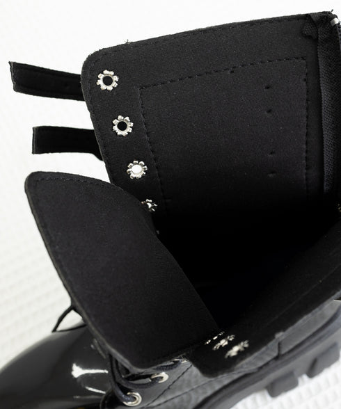 厚底ショートブーツ 黒ストームブーツ美脚 レディース かっこいい エンジニアブーツ バックファスナー ワークブーツ 歩きやすいミリタリーブーツ レースアップ靴脚長 3JIANLONG-075