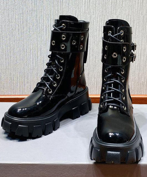 厚底ショートブーツ 黒ストームブーツ美脚 レディース かっこいい エンジニアブーツ バックファスナー ワークブーツ 歩きやすいミリタリーブーツ レースアップ靴脚長 3JIANLONG-075