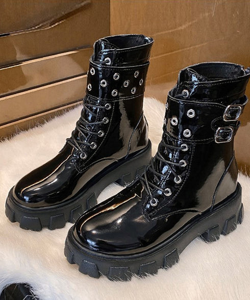 厚底ショートブーツ 黒ストームブーツ美脚 レディース かっこいい エンジニアブーツ バックファスナー ワークブーツ 歩きやすいミリタリーブーツ レースアップ靴脚長 3JIANLONG-075