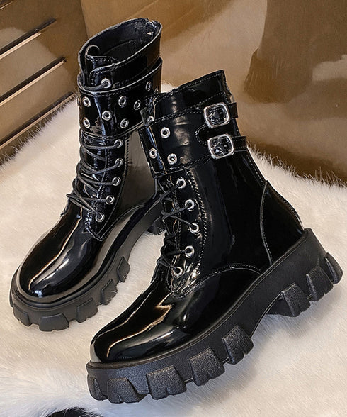 厚底ショートブーツ 黒ストームブーツ美脚 レディース かっこいい エンジニアブーツ バックファスナー ワークブーツ 歩きやすいミリタリーブーツ レースアップ靴脚長 3JIANLONG-075