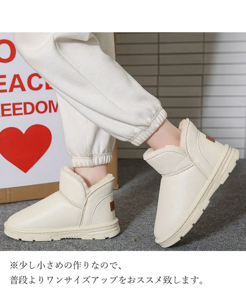 ムートンブーツ PUレザー 裏起毛ブーツ カジュアル フェイクムートンシューズ 防寒冬靴 暖か レディース 裏ボアショートブーツ ふわふわ 履きやすい 美脚保温 3JIANLONG-076