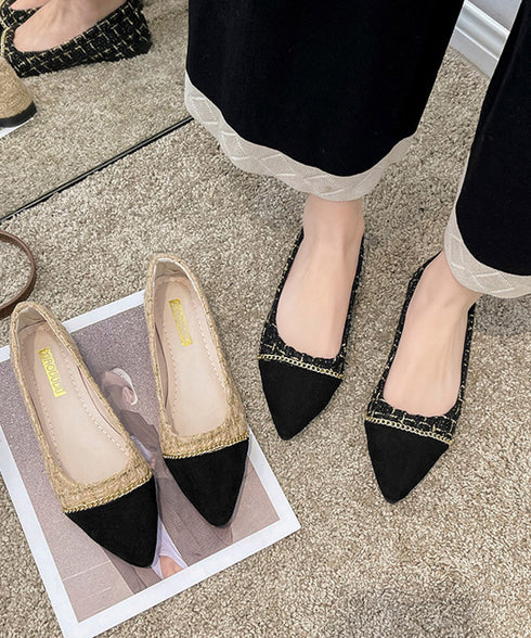 スエードパンプス 韓国ツイード風パンプス ポインテッドトゥパンプス ローヒール 痛くないぺたんこパンプス 歩きやすい 走れる配色パンプス 脱げない プチプラ婦人靴 3JIANLONG-077