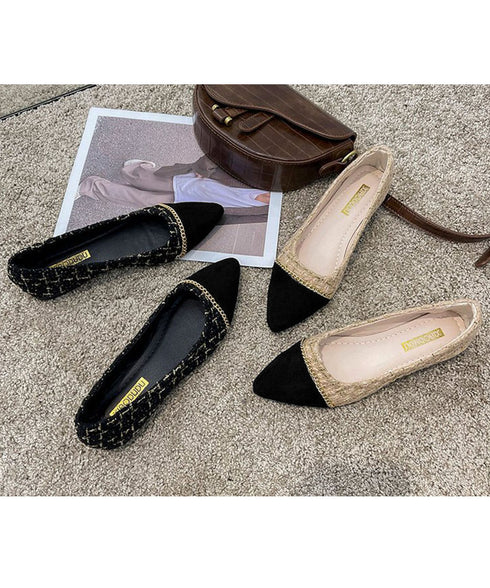 スエードパンプス 韓国ツイード風パンプス ポインテッドトゥパンプス ローヒール 痛くないぺたんこパンプス 歩きやすい 走れる配色パンプス 脱げない プチプラ婦人靴 3JIANLONG-077