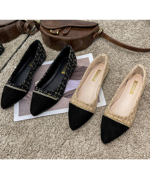 スエードパンプス 韓国ツイード風パンプス ポインテッドトゥパンプス ローヒール 痛くないぺたんこパンプス 歩きやすい 走れる配色パンプス 脱げない プチプラ婦人靴 3JIANLONG-077