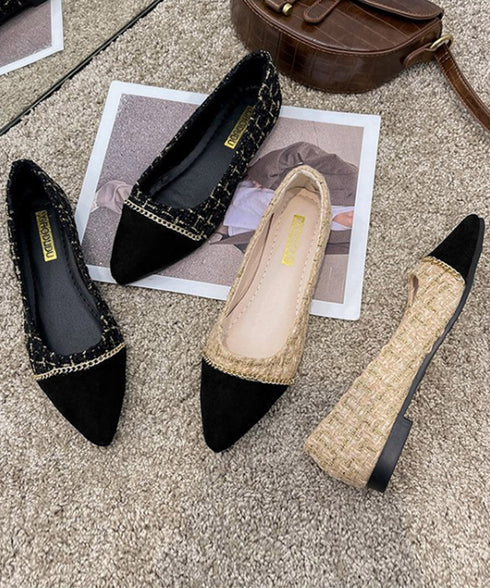 スエードパンプス 韓国ツイード風パンプス ポインテッドトゥパンプス ローヒール 痛くないぺたんこパンプス 歩きやすい 走れる配色パンプス 脱げない プチプラ婦人靴 3JIANLONG-077