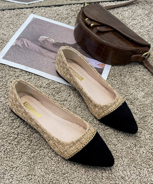 スエードパンプス 韓国ツイード風パンプス ポインテッドトゥパンプス ローヒール 痛くないぺたんこパンプス 歩きやすい 走れる配色パンプス 脱げない プチプラ婦人靴 3JIANLONG-077