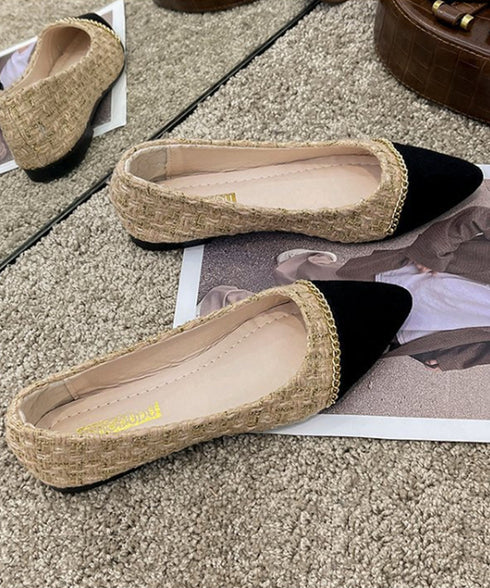 スエードパンプス 韓国ツイード風パンプス ポインテッドトゥパンプス ローヒール 痛くないぺたんこパンプス 歩きやすい 走れる配色パンプス 脱げない プチプラ婦人靴 3JIANLONG-077