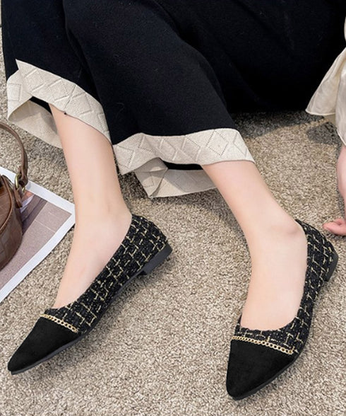 スエードパンプス 韓国ツイード風パンプス ポインテッドトゥパンプス ローヒール 痛くないぺたんこパンプス 歩きやすい 走れる配色パンプス 脱げない プチプラ婦人靴 3JIANLONG-077