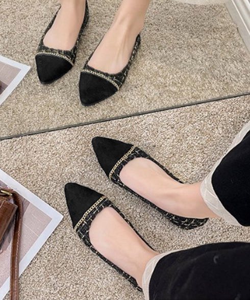 スエードパンプス 韓国ツイード風パンプス ポインテッドトゥパンプス ローヒール 痛くないぺたんこパンプス 歩きやすい 走れる配色パンプス 脱げない プチプラ婦人靴 3JIANLONG-077