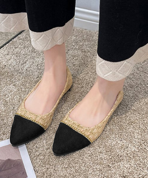 スエードパンプス 韓国ツイード風パンプス ポインテッドトゥパンプス ローヒール 痛くないぺたんこパンプス 歩きやすい 走れる配色パンプス 脱げない プチプラ婦人靴 3JIANLONG-077