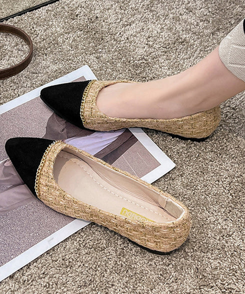 スエードパンプス 韓国ツイード風パンプス ポインテッドトゥパンプス ローヒール 痛くないぺたんこパンプス 歩きやすい 走れる配色パンプス 脱げない プチプラ婦人靴 3JIANLONG-077