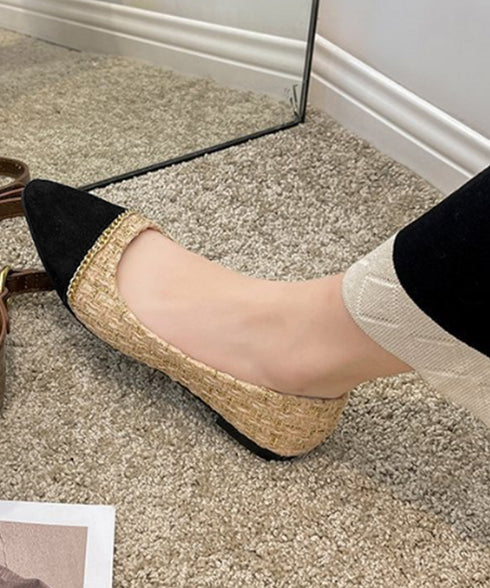 スエードパンプス 韓国ツイード風パンプス ポインテッドトゥパンプス ローヒール 痛くないぺたんこパンプス 歩きやすい 走れる配色パンプス 脱げない プチプラ婦人靴 3JIANLONG-077