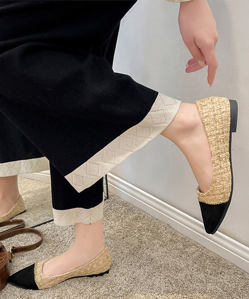 スエードパンプス 韓国ツイード風パンプス ポインテッドトゥパンプス ローヒール 痛くないぺたんこパンプス 歩きやすい 走れる配色パンプス 脱げない プチプラ婦人靴 3JIANLONG-077