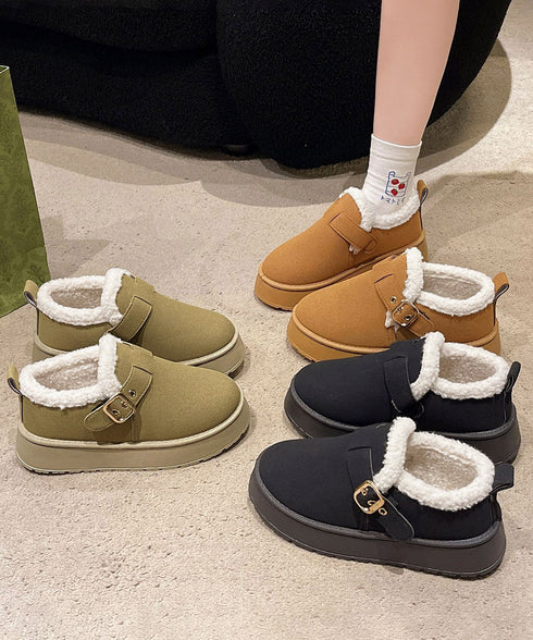 厚底ムートンブーツ 裏起毛ショートブーツ 歩きやすい防寒ブーツ レディース 保温 裏ボアブーツ ベルト付き 暖かいブーツ もこもこシューズ あったか冬靴 モカシン 3JIANLONG-079