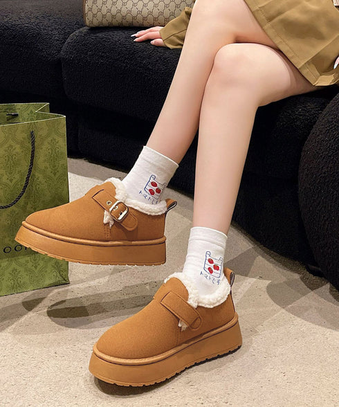 厚底ムートンブーツ 裏起毛ショートブーツ 歩きやすい防寒ブーツ レディース 保温 裏ボアブーツ ベルト付き 暖かいブーツ もこもこシューズ あったか冬靴 モカシン 3JIANLONG-079