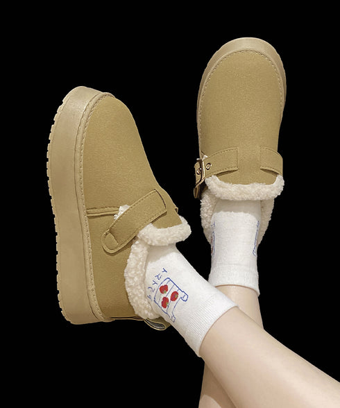 厚底ムートンブーツ 裏起毛ショートブーツ 歩きやすい防寒ブーツ レディース 保温 裏ボアブーツ ベルト付き 暖かいブーツ もこもこシューズ あったか冬靴 モカシン 3JIANLONG-079