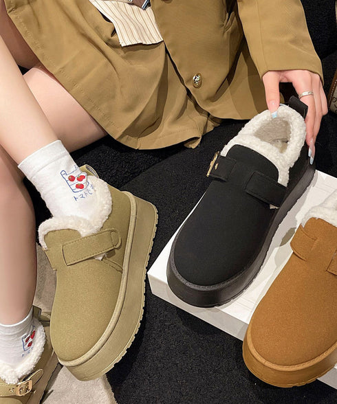 厚底ムートンブーツ 裏起毛ショートブーツ 歩きやすい防寒ブーツ レディース 保温 裏ボアブーツ ベルト付き 暖かいブーツ もこもこシューズ あったか冬靴 モカシン 3JIANLONG-079