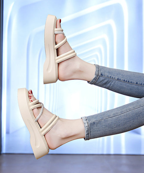 厚底サンダル クロスストラップ夏靴 軽量 キラキララインストーンサンダル レディース 歩きやすい韓国風プラットフォームサンダル おしゃれ 疲れないシューズ美脚脚長 3JIANLONG-080