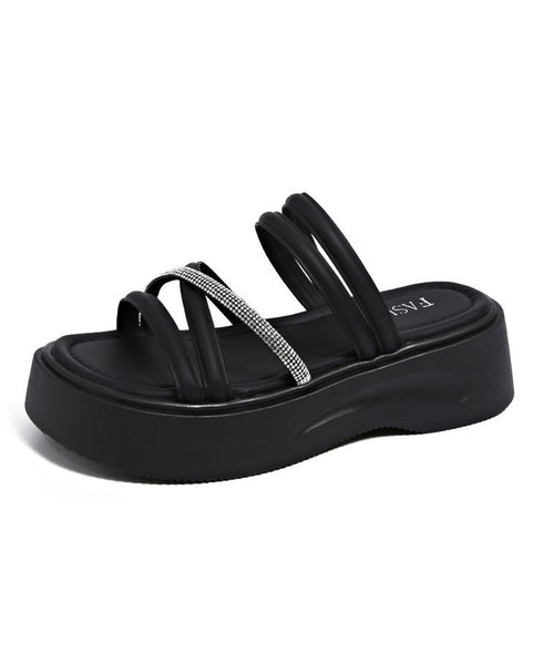 厚底サンダル クロスストラップ夏靴 軽量 キラキララインストーンサンダル レディース 歩きやすい韓国風プラットフォームサンダル おしゃれ 疲れないシューズ美脚脚長 3JIANLONG-080