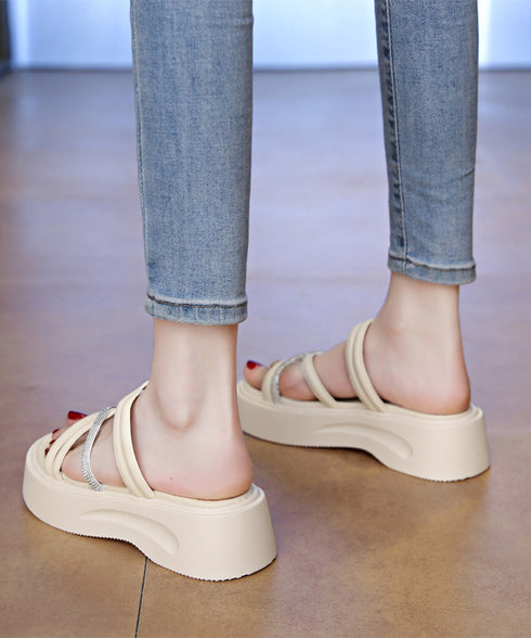 厚底サンダル クロスストラップ夏靴 軽量 キラキララインストーンサンダル レディース 歩きやすい韓国風プラットフォームサンダル おしゃれ 疲れないシューズ美脚脚長 3JIANLONG-080