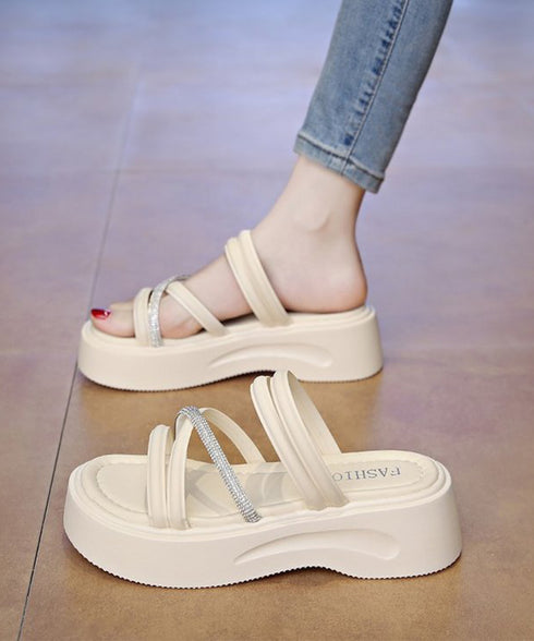 厚底サンダル クロスストラップ夏靴 軽量 キラキララインストーンサンダル レディース 歩きやすい韓国風プラットフォームサンダル おしゃれ 疲れないシューズ美脚脚長 3JIANLONG-080