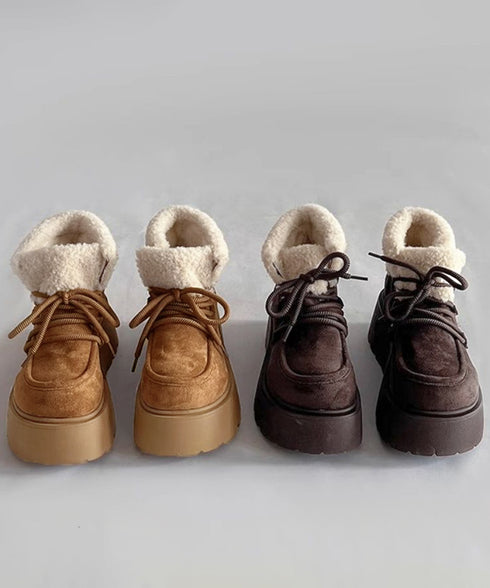 厚底ムートンブーツもこもこショートブーツ レディース レースアップブーツ 防寒シューズ 履きやすい裏起毛ブーティ 歩きやすい あったかシューズ 大人可愛い軽量冬靴 3JIANLONG-081
