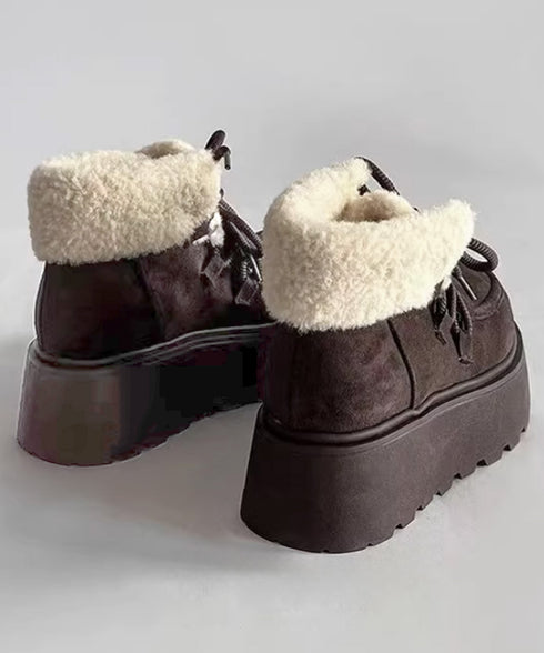 厚底ムートンブーツもこもこショートブーツ レディース レースアップブーツ 防寒シューズ 履きやすい裏起毛ブーティ 歩きやすい あったかシューズ 大人可愛い軽量冬靴 3JIANLONG-081