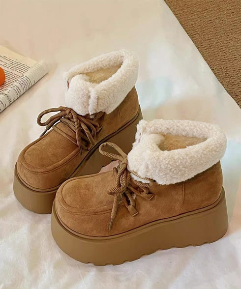 厚底ムートンブーツもこもこショートブーツ レディース レースアップブーツ 防寒シューズ 履きやすい裏起毛ブーティ 歩きやすい あったかシューズ 大人可愛い軽量冬靴 3JIANLONG-081