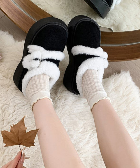 もこもこファー厚底ムートンシューズ裏起毛 レディース韓国風 あったたかフェイクムートンスリッポンブーツ 厚底ショートブーツ 防寒保温ファーブーツ バックルデザイン 3JIANLONG-084