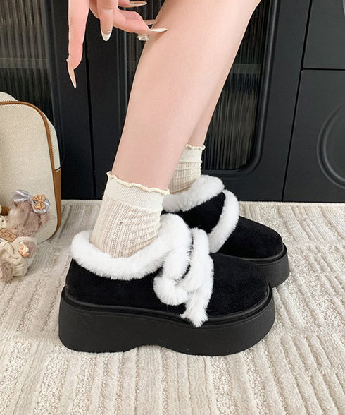 もこもこファー厚底ムートンシューズ裏起毛 レディース韓国風 あったたかフェイクムートンスリッポンブーツ 厚底ショートブーツ 防寒保温ファーブーツ バックルデザイン 3JIANLONG-084